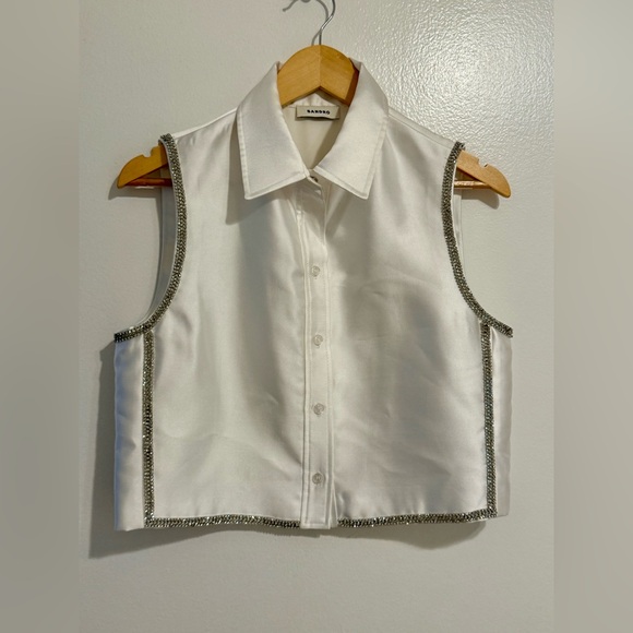 Sandro “Gleam” Elegant White Sleeveless Button-Up Top - Picture 5 of 8